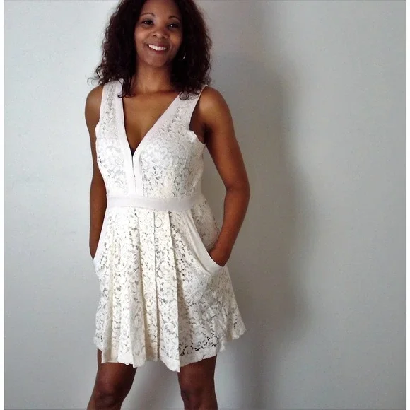 Free People Cream V neck Lace Dress - Picture 8 of 8